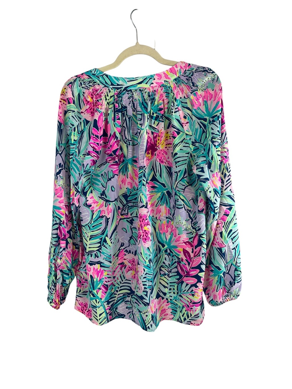 NWT Lilly Pulitzer Elsa Silk Blouse Slathouse Soiree Tropical Floral Medium - Picture 6 of 6